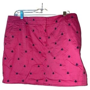 British‎ Khaki Sailboat Mini Skirt Size 14 Embroidered Stretch Preppy Pink Navy
